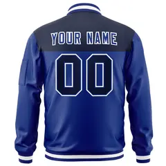 Navy Royal Color Block Letterman Varsity Full-Zip Bomber Jacket 4