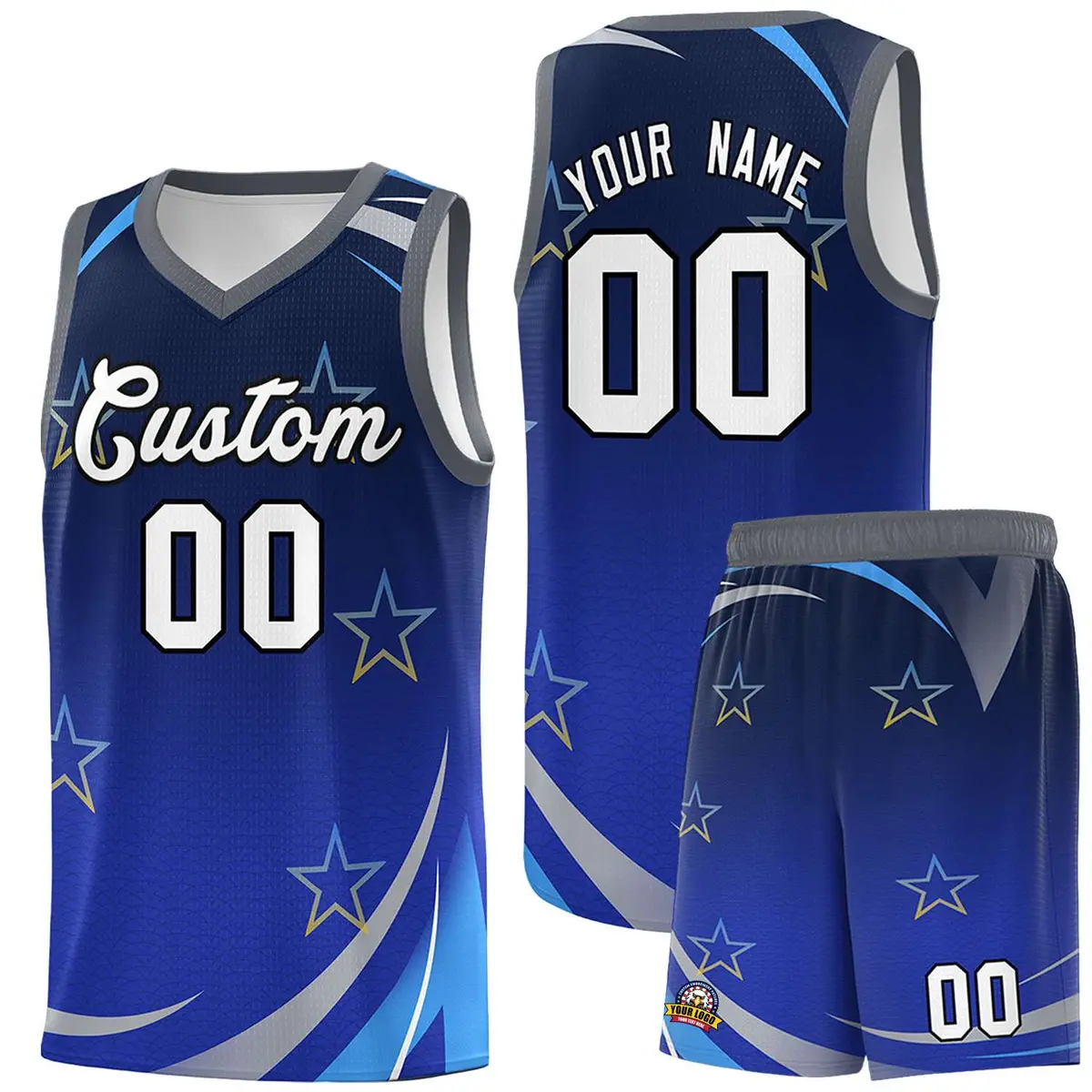 Navy Royal Gradient Star Graffiti Pattern Basketball Jersey