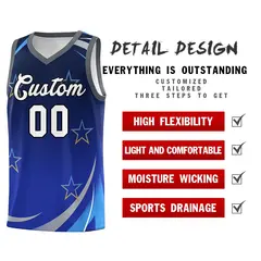 Navy Royal Gradient Star Graffiti Pattern Basketball Jersey 4