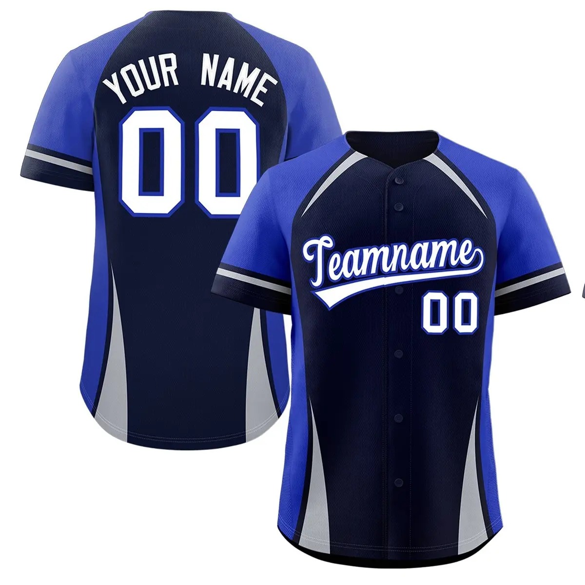 Navy Royal-Gray Color Block Authentic Baseball Jersey