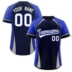 Navy Royal-Gray Color Block Authentic Baseball Jersey 1