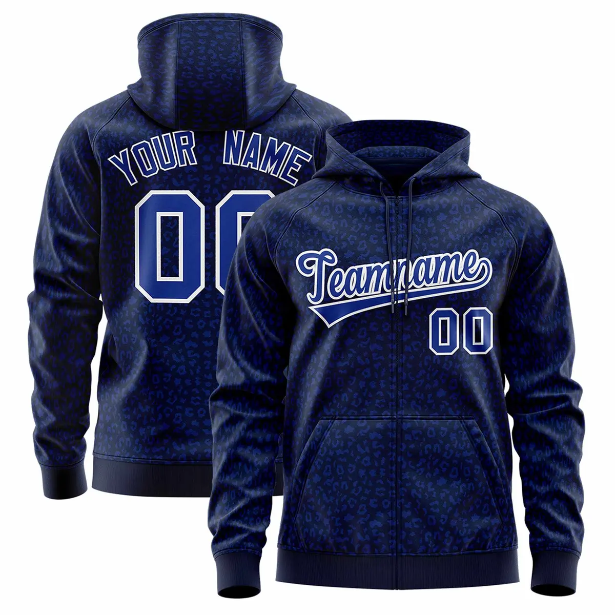 Navy Royal Leopard Print Varsity Letterman Jacket Hoodie