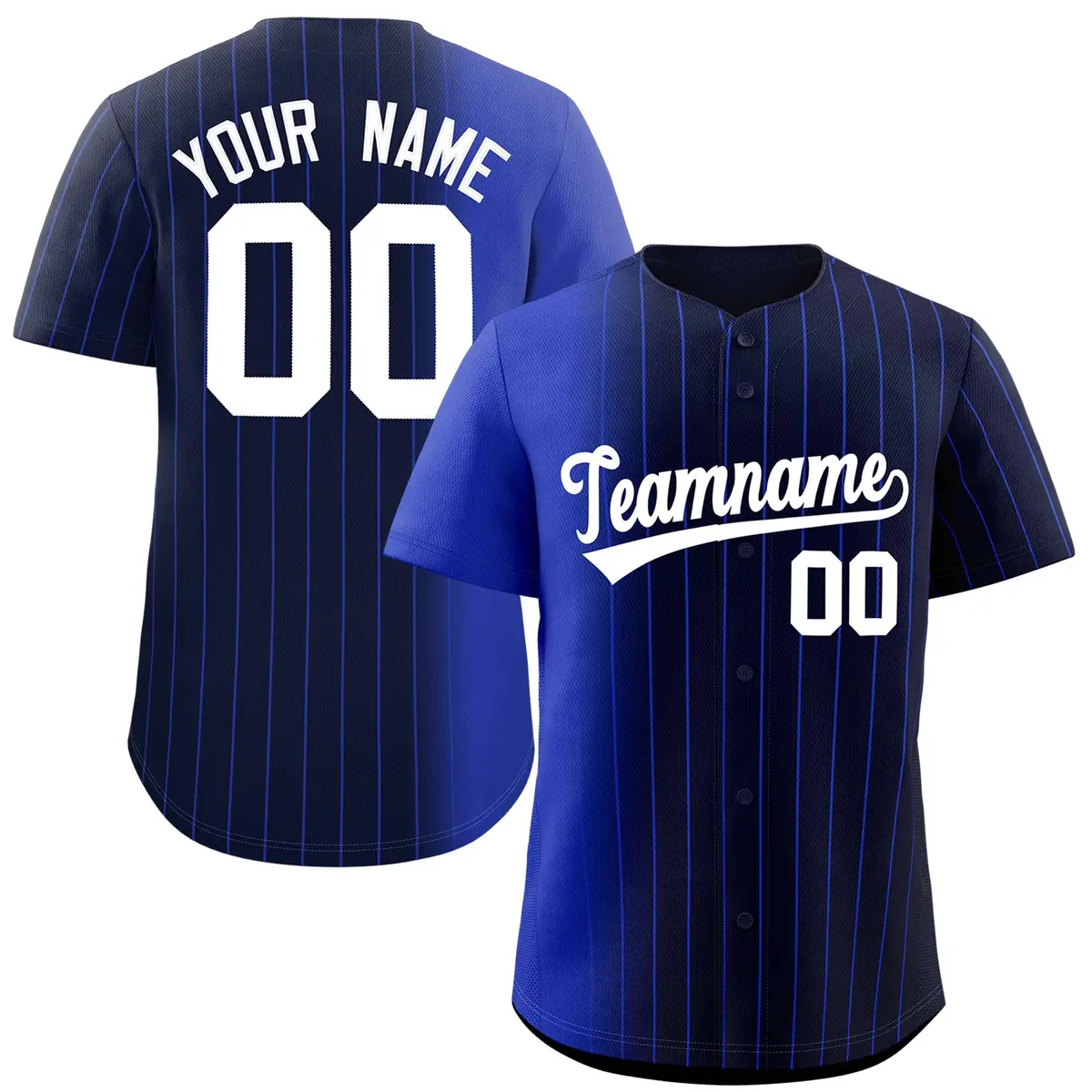 Navy Royal Pinstripe Gradient Baseball Jersey