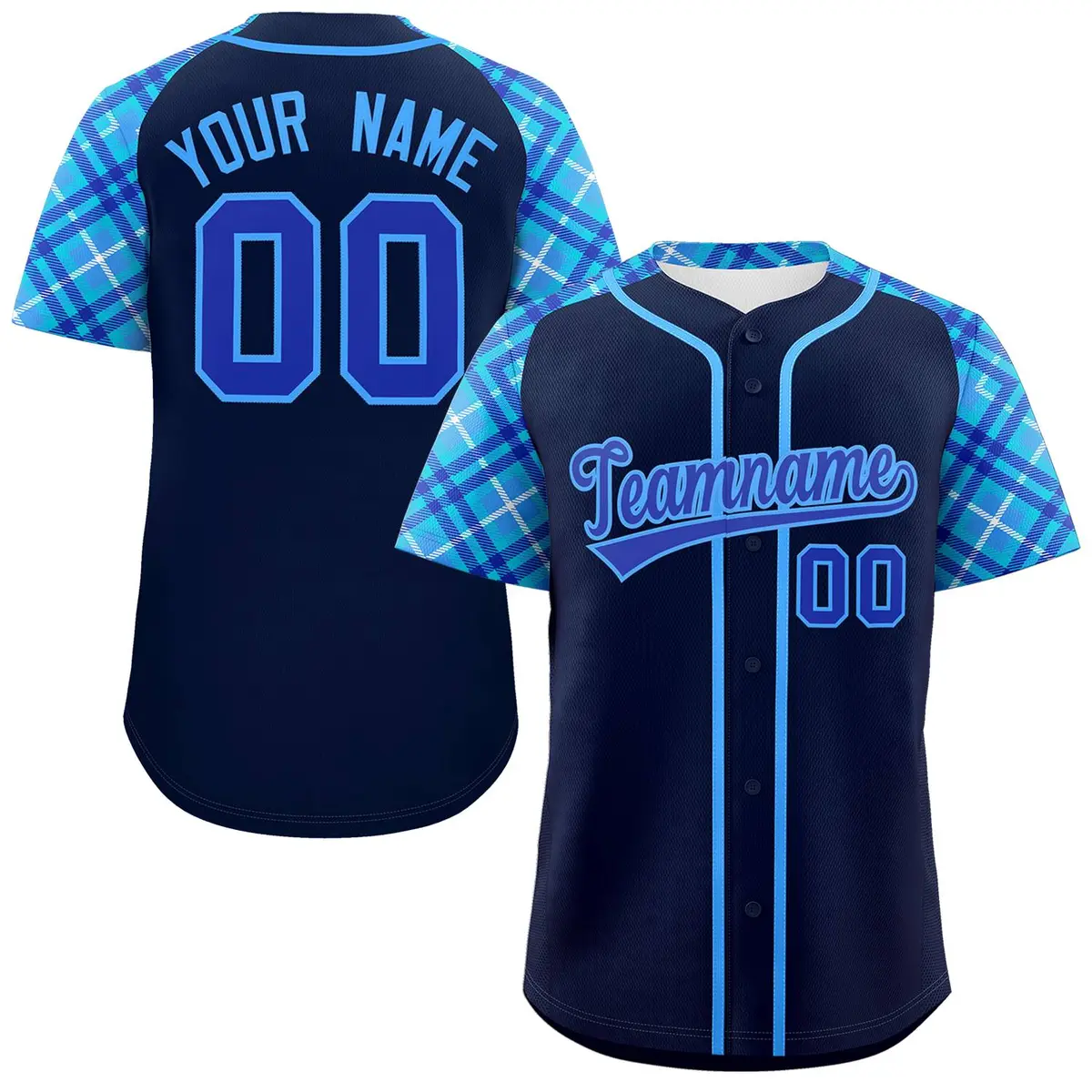 Navy Royal-Powder Blue Raglan Sleeves Baseball Jersey
