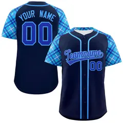 Navy Royal-Powder Blue Raglan Sleeves Baseball Jersey