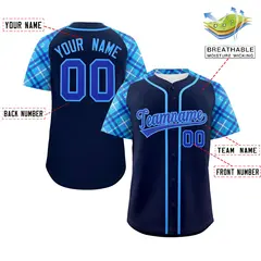 Navy Royal-Powder Blue Raglan Sleeves Baseball Jersey 2