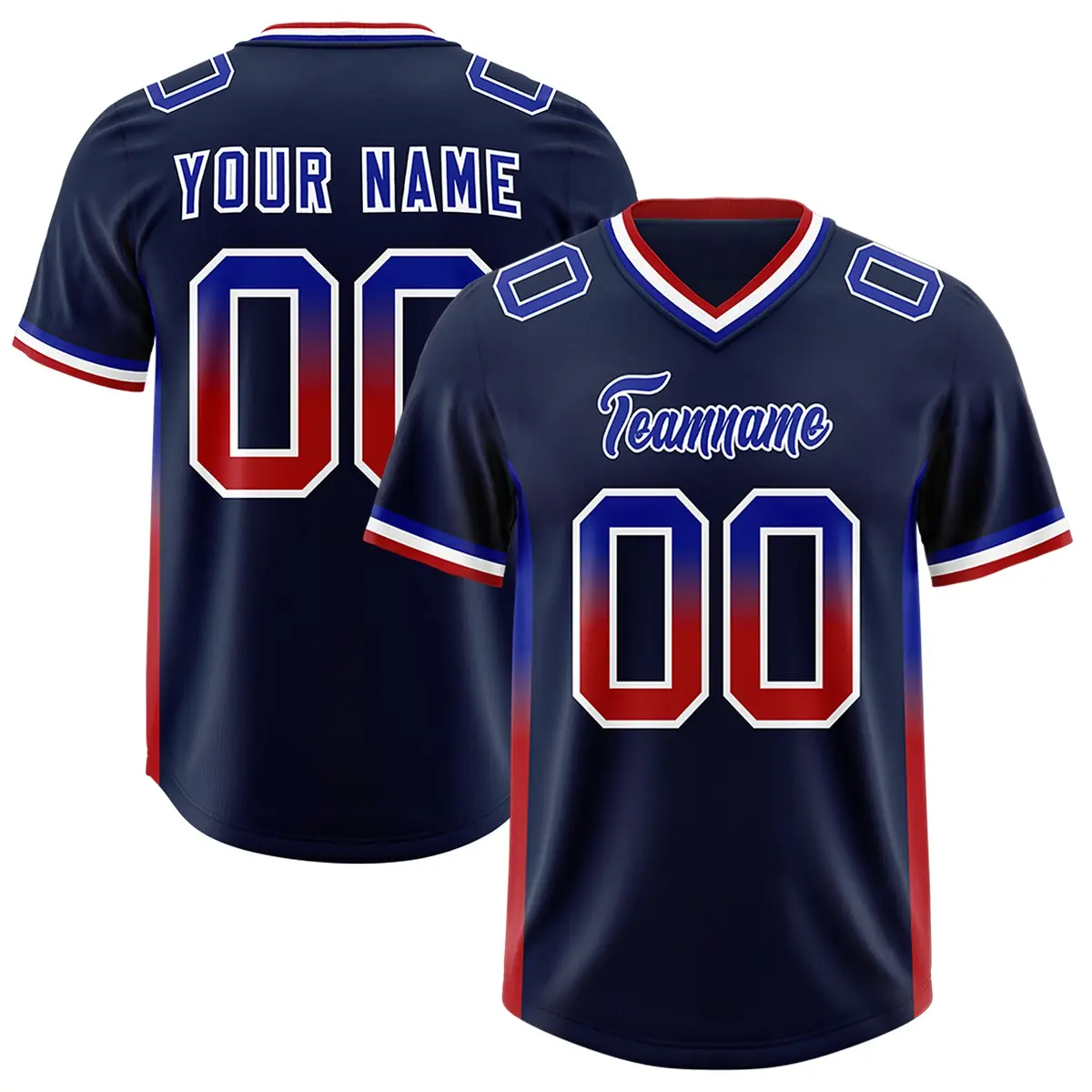 Navy Royal Red Sides Gradient Fashion Team Football Jersey