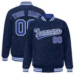 Navy Royal Star Pattern Varsity Full-Snap Letterman Baseball Jacket