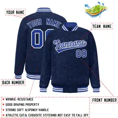 Navy Royal Star Pattern Varsity Full-Snap Letterman Baseball Jacket 2