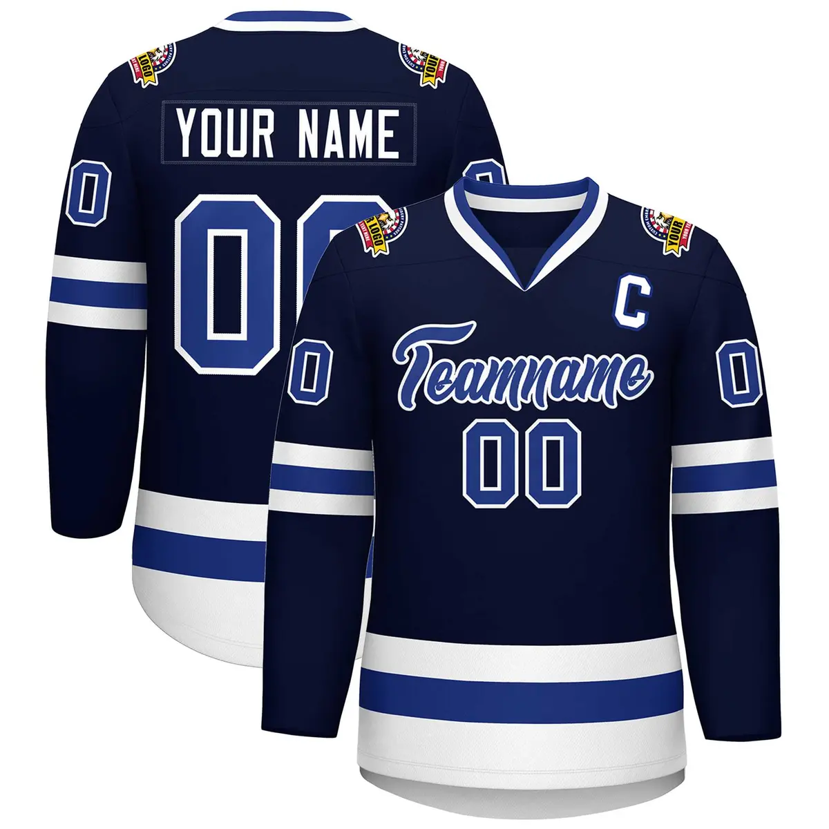 Navy Royal-White Classic Style Hockey Jersey