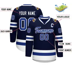 Navy Royal-White Classic Style Hockey Jersey 2