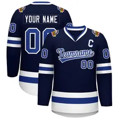 Navy Royal-White Classic Style Hockey Jersey 1