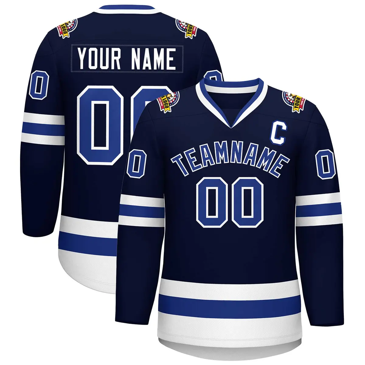 Navy Royal-White Classic Style Hockey Jersey