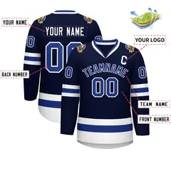 Navy Royal-White Classic Style Hockey Jersey 2