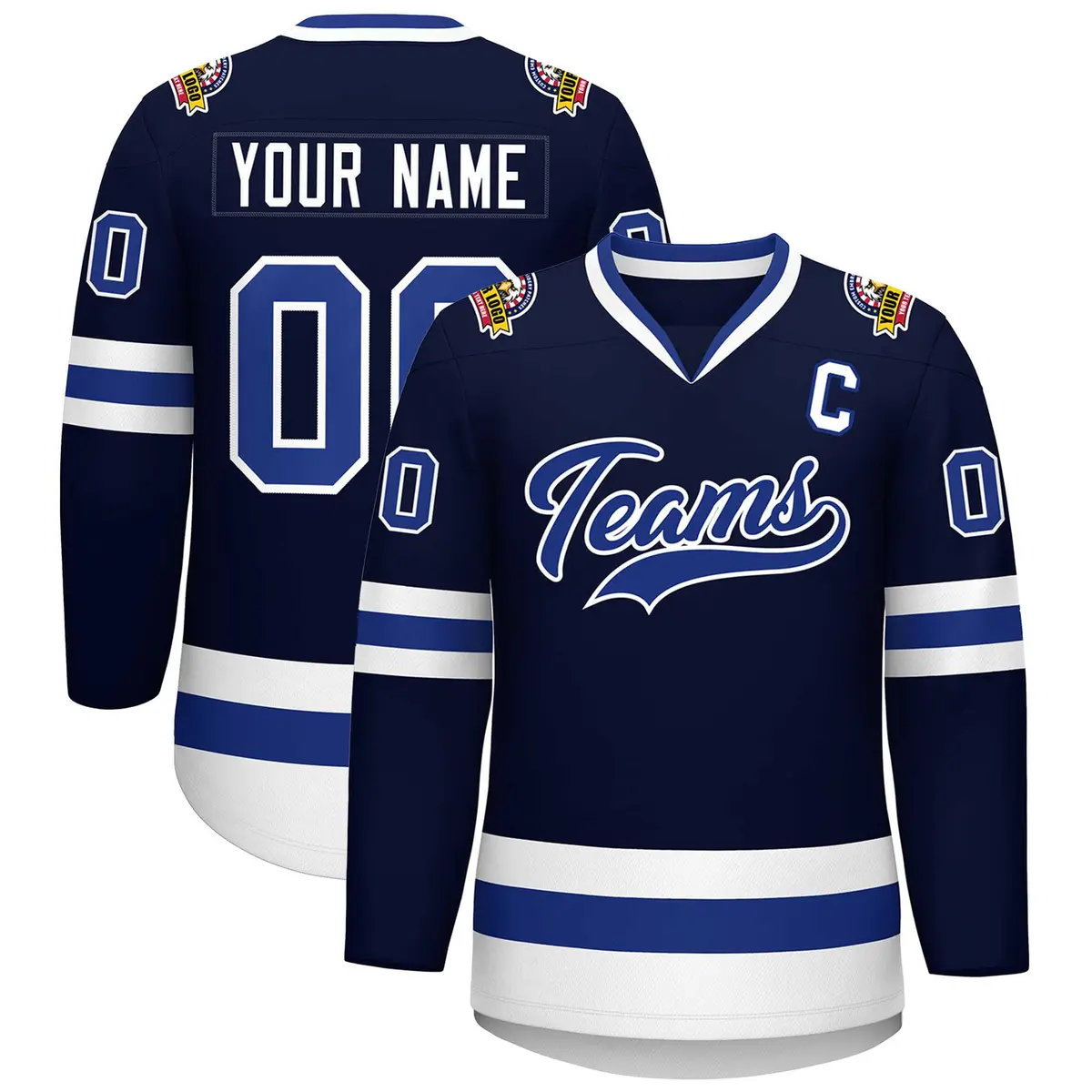 Navy Royal-White Classic Style Hockey Jersey