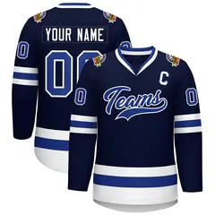 Navy Royal-White Classic Style Hockey Jersey 1