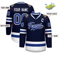 Navy Royal-White Classic Style Hockey Jersey 2
