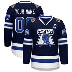 Navy Royal-White Classic Style Hockey Jersey 1