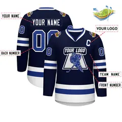 Navy Royal-White Classic Style Hockey Jersey 2