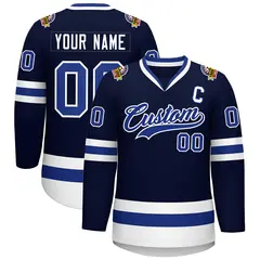 Navy Royal-White Classic Style Hockey Jersey 1