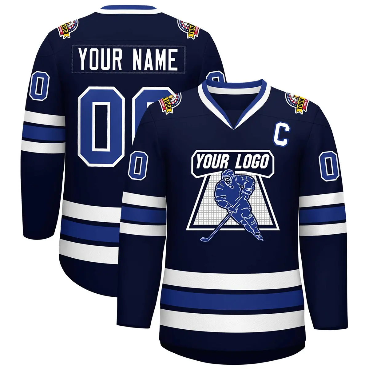 Navy Royal-White Classic Style Hockey Jersey