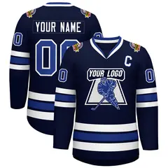 Navy Royal-White Classic Style Hockey Jersey 1