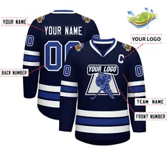 Navy Royal-White Classic Style Hockey Jersey 2