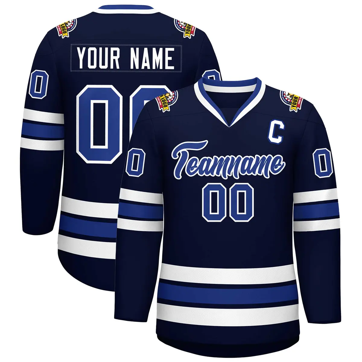 Navy Royal-White Classic Style Hockey Jersey