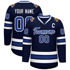 Navy Royal-White Classic Style Hockey Jersey 1