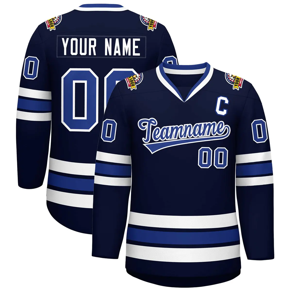 Navy Royal-White Classic Style Hockey Jersey