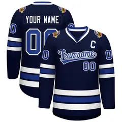 Navy Royal-White Classic Style Hockey Jersey 1