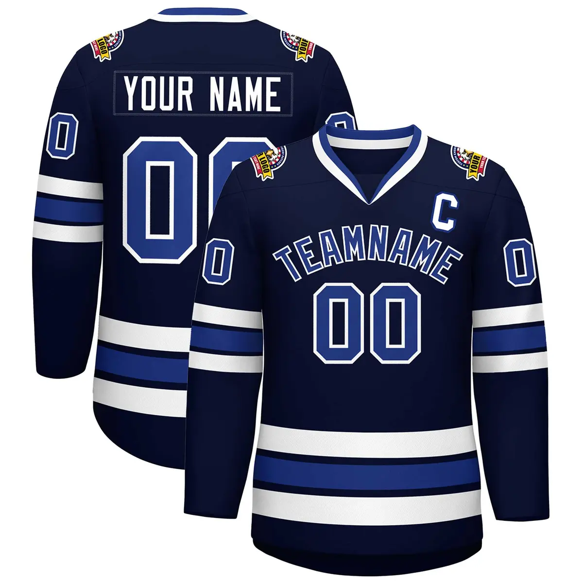 Navy Royal-White Classic Style Hockey Jersey