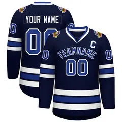 Navy Royal-White Classic Style Hockey Jersey 1