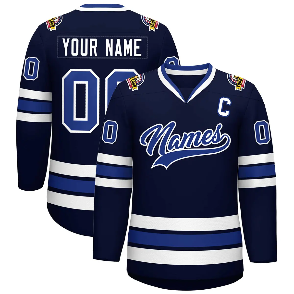 Navy Royal-White Classic Style Hockey Jersey