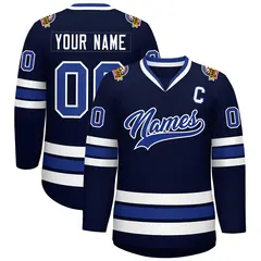 Navy Royal-White Classic Style Hockey Jersey 1