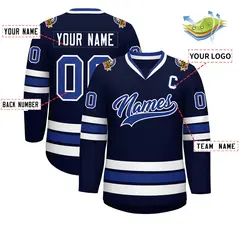 Navy Royal-White Classic Style Hockey Jersey 2