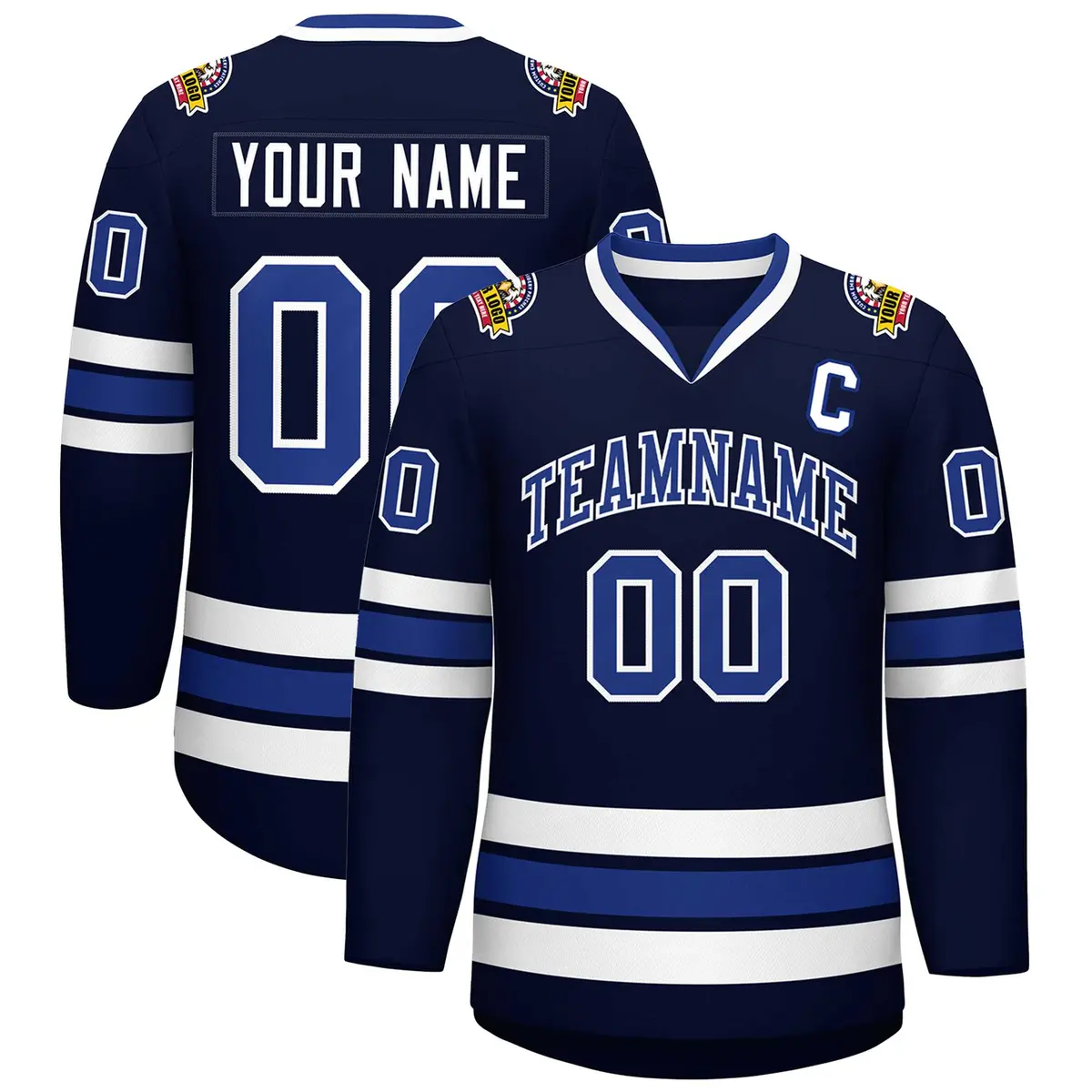 Navy Royal-White Classic Style Hockey Jersey