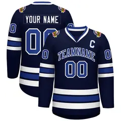 Navy Royal-White Classic Style Hockey Jersey 1