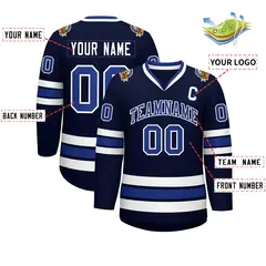 Navy Royal-White Classic Style Hockey Jersey 2