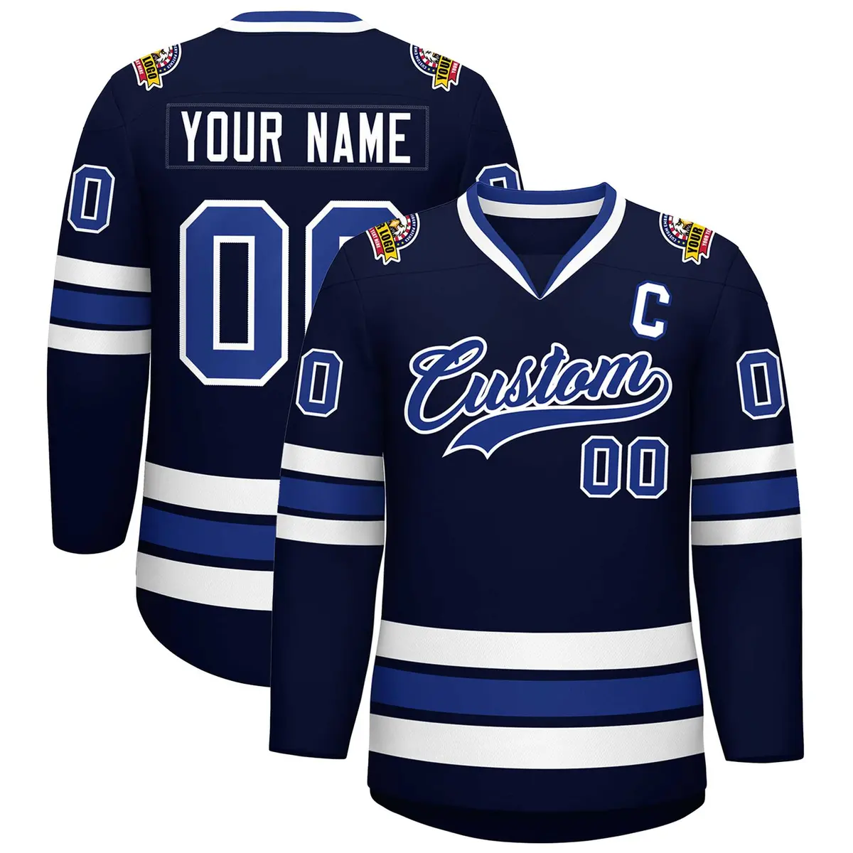 Navy Royal-White Classic Style Hockey Jersey