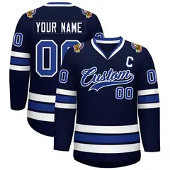 Navy Royal-White Classic Style Hockey Jersey 1