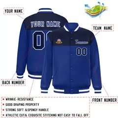 Navy Royal-White Color Block Lettermen Baseball Jacket 2