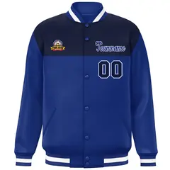 Navy Royal-White Color Block Lettermen Baseball Jacket 3