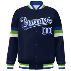 Navy Royal-White Color Block Varsity Full-Snap Baseball Jacket 3