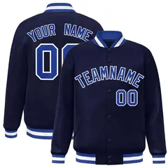 Navy Royal-White Full-Snap Varsity Letterman Jacket