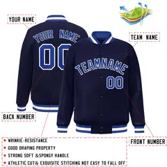 Navy Royal-White Full-Snap Varsity Letterman Jacket 2