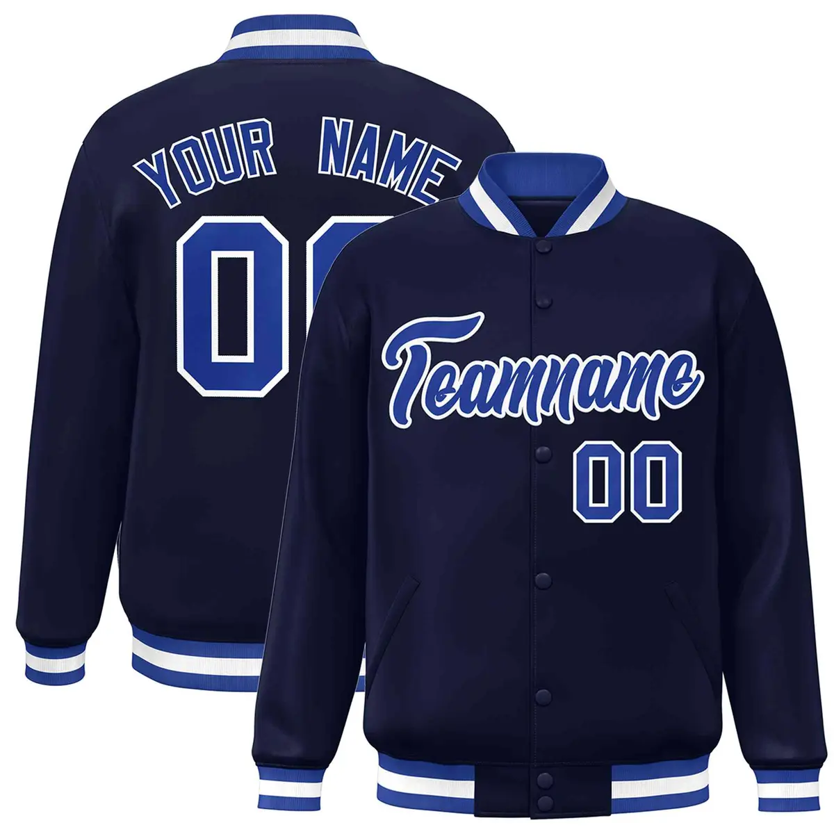 Navy Royal-White Full-Snap Varsity Letterman Jacket