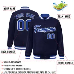 Navy Royal-White Full-Snap Varsity Letterman Jacket 2