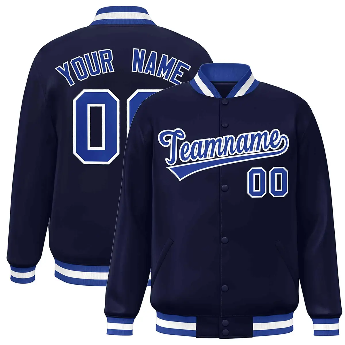 Navy Royal-White Full-Snap Varsity Letterman Jacket