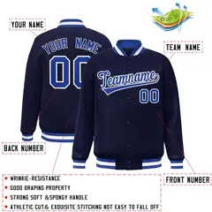 Navy Royal-White Full-Snap Varsity Letterman Jacket 2